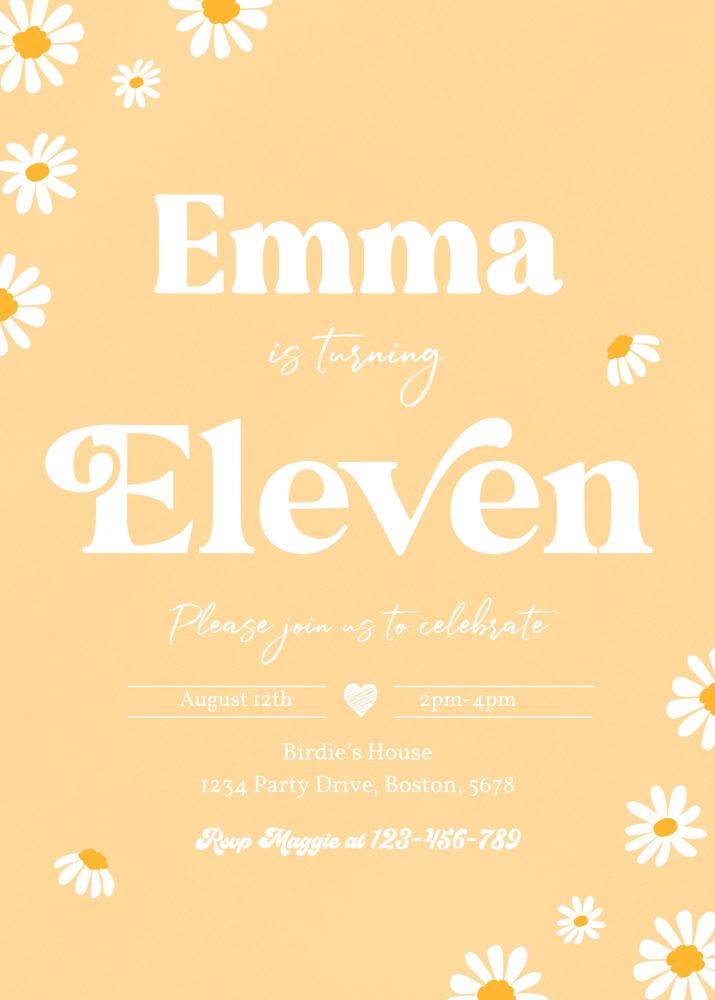 Boho Daisy 11th Birthday Invitation | Editable Canva Template Groovy Floral