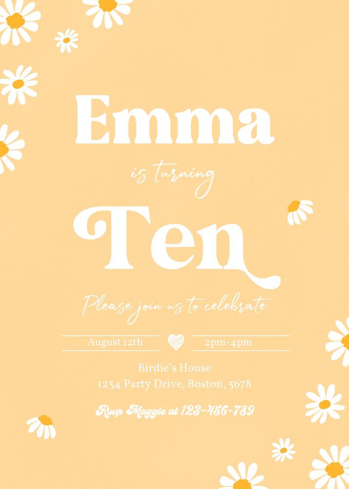 Editable 10th Birthday Daisy Invitation | Boho Floral Groovy Hippie Party Template