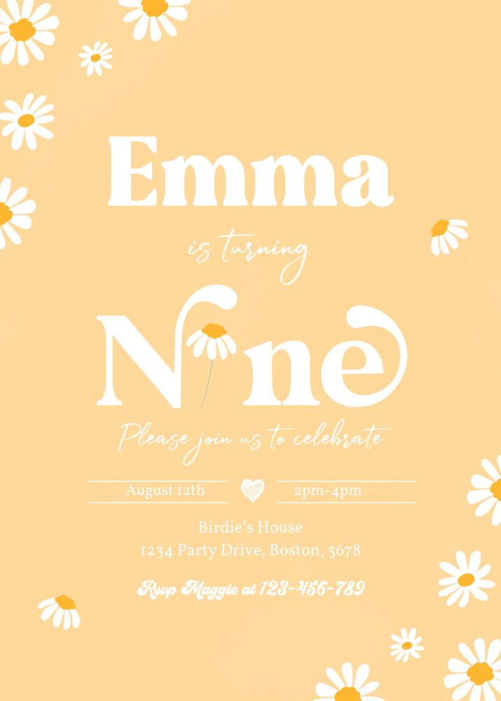 Editable Boho Daisy 9th Birthday Invitation | Groovy Hippie Canva Template