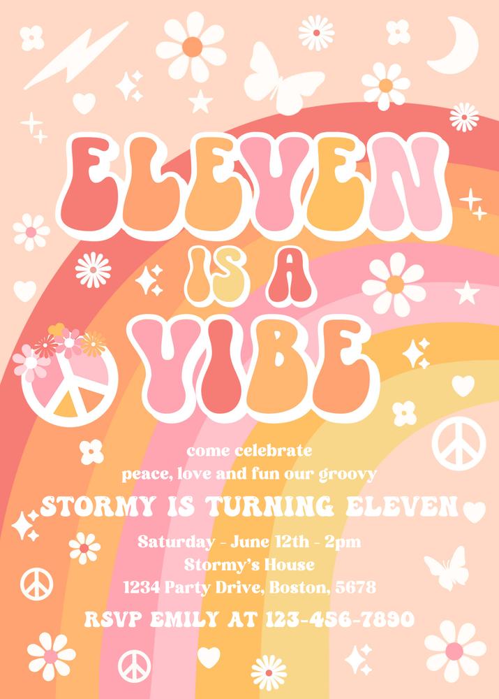 Eleven Is A Vibe Groovy 11th Birthday Invitation | Editable Canva Template