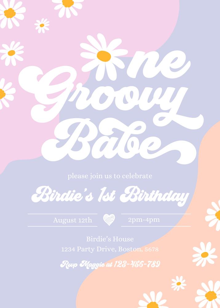 Groovy One 1st Birthday Invitation | Retro Boho Daisy Canva Template