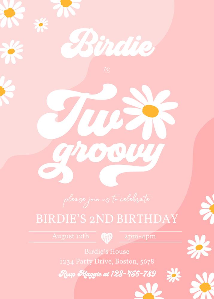 Two Groovy 2nd Birthday Invitation | Boho Retro Daisy Canva Template