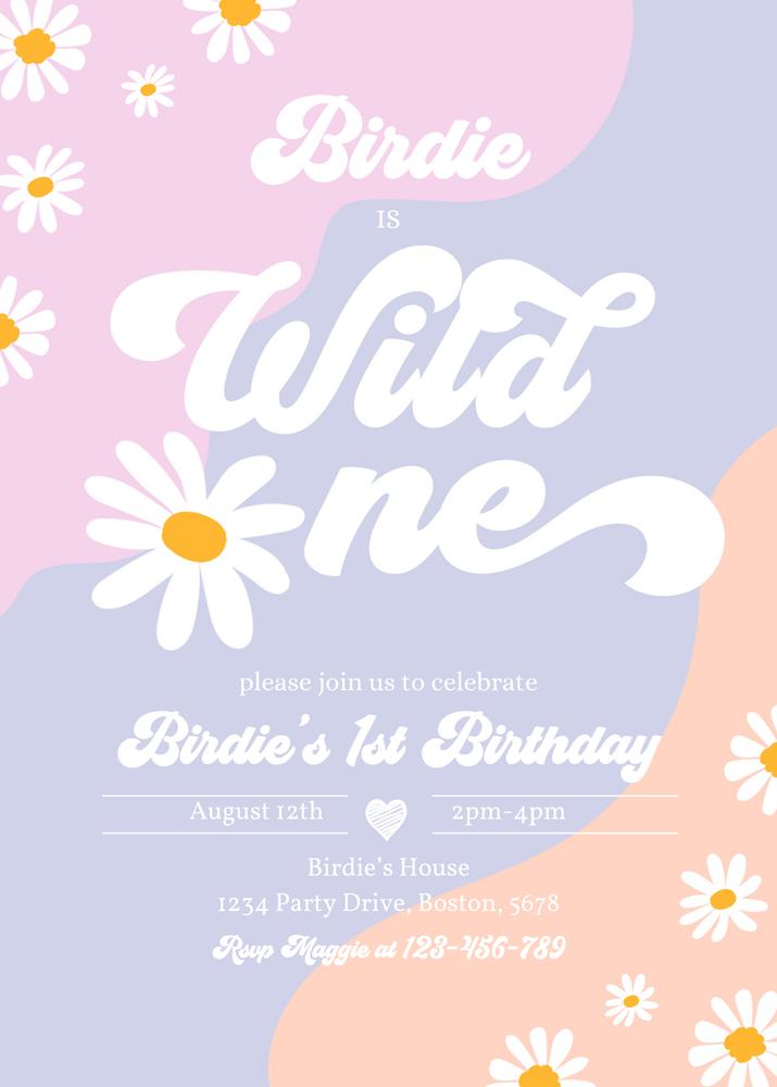 Wild One 1st Birthday Invitation | Boho Daisy Groovy Hippie Canva Template