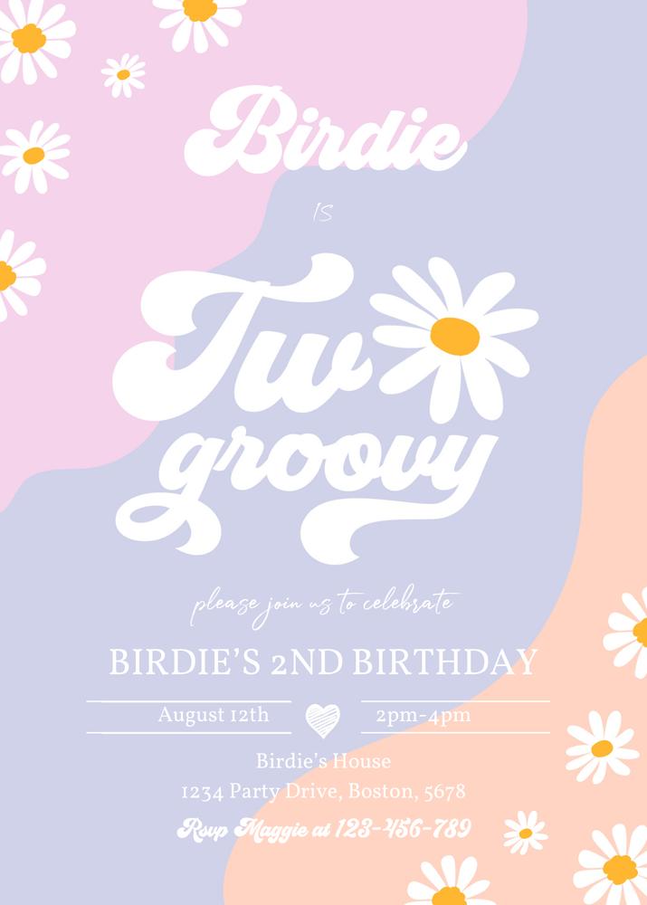 Two Groovy 2nd Birthday Invitation | Boho Retro Daisy Canva Template