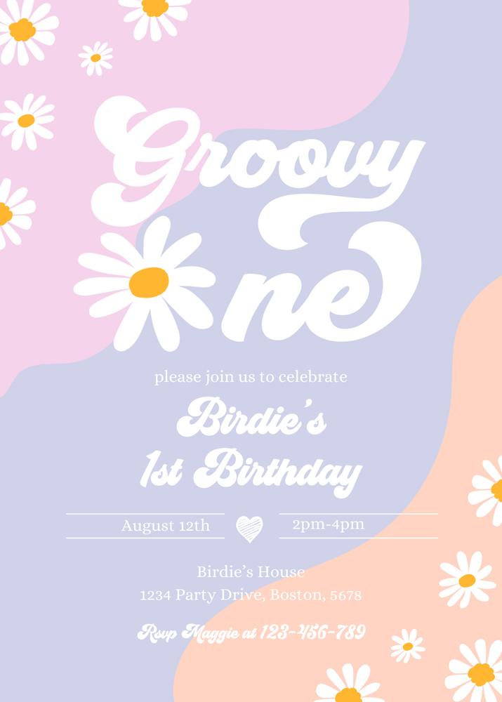 Groovy One 1st Birthday Invitation | Retro Daisy Boho Canva Template