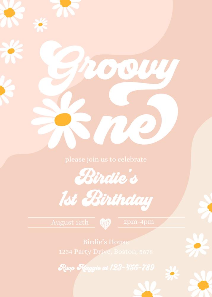 Groovy One 1st Birthday Invitation | Retro Boho Daisy Floral Canva Template