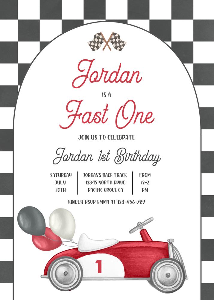 Editable Fast One Birthday Party Invite | Vintage Race Car 1st Birthday Canva
