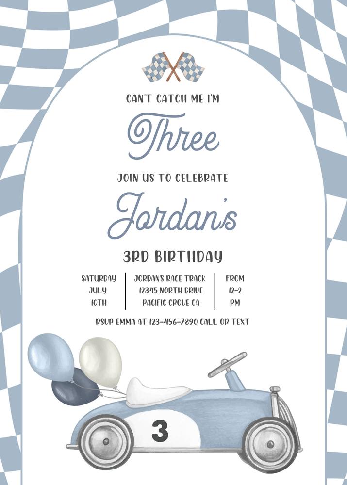 Editable 3rd Birthday Race Car Invitation | Vintage Boys Party Canva Template