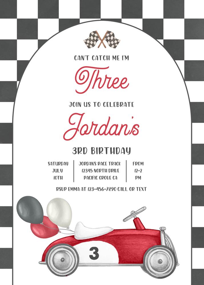 Editable 3rd Birthday Race Car Invitation - Vintage Racer Canva Template