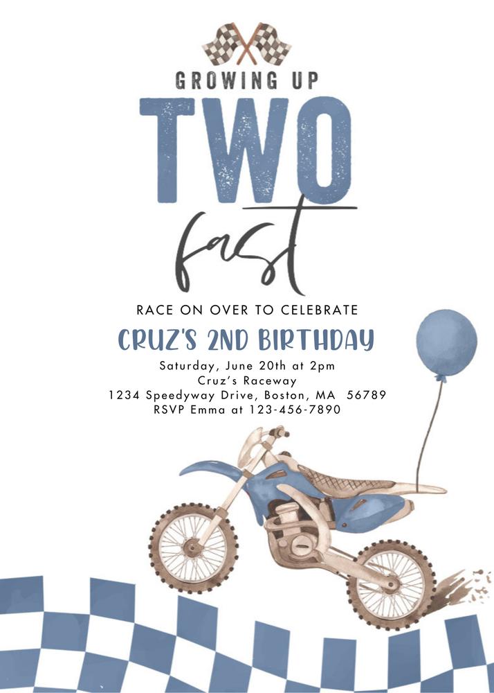 Growing Up Two Fast Dirt Bike 2nd Birthday Invitation Canva Template