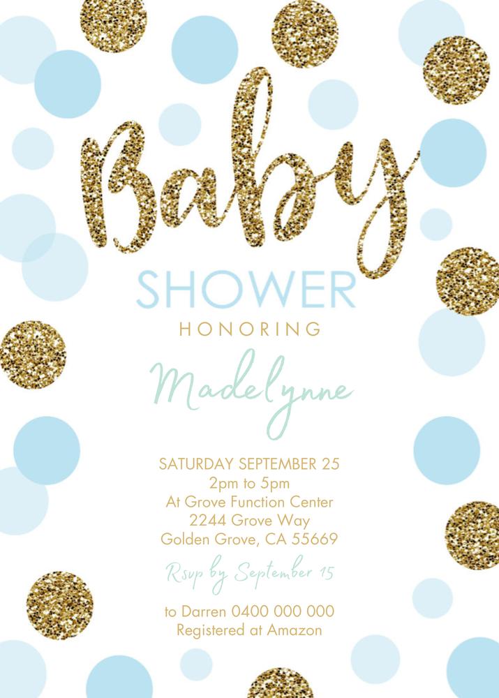 Blue and Gold Baby Shower Invitation | Editable Boy Baby Shower Canva Template