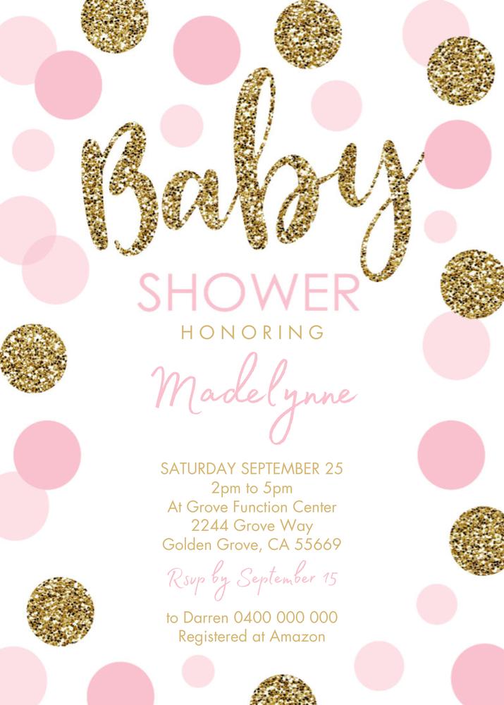 Pink Gold Baby Shower Invitation Template | Editable Confetti Girl Invite