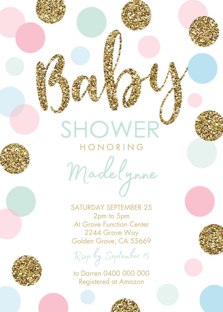 Editable Gender Neutral Baby Shower Invitation | Gold Confetti Canva Template