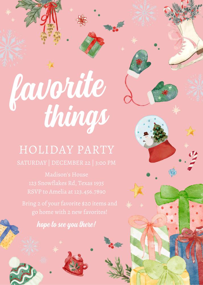 Favorite Things Holiday Party Invite | Editable Christmas Canva Template