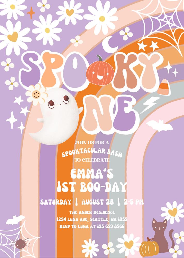 Groovy Halloween First Birthday Invite | Editable Boho Spooky One Canva Template