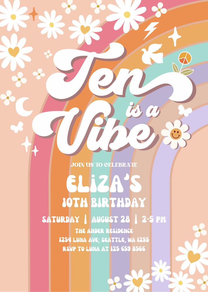 Editable Groovy 10th Birthday Invitation | Retro Daisy Ten is a Vibe Template