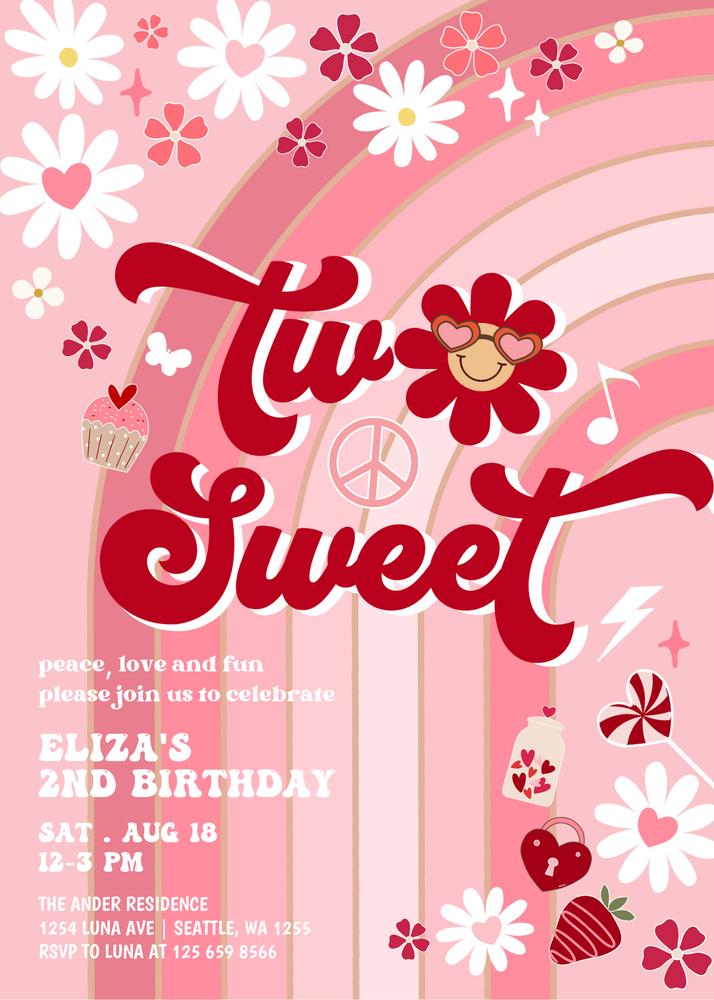 Two Sweet Valentines Birthday Invitation | Editable Canva Template