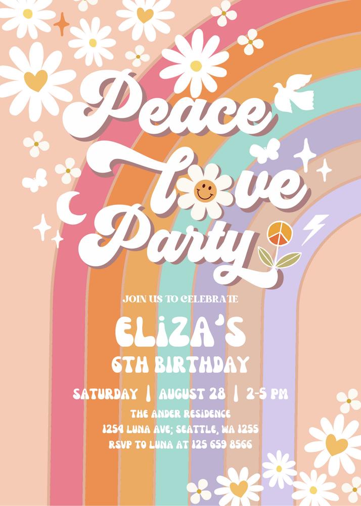 Editable Groovy Birthday Invitation Template | Any Age Retro Daisy Invite
