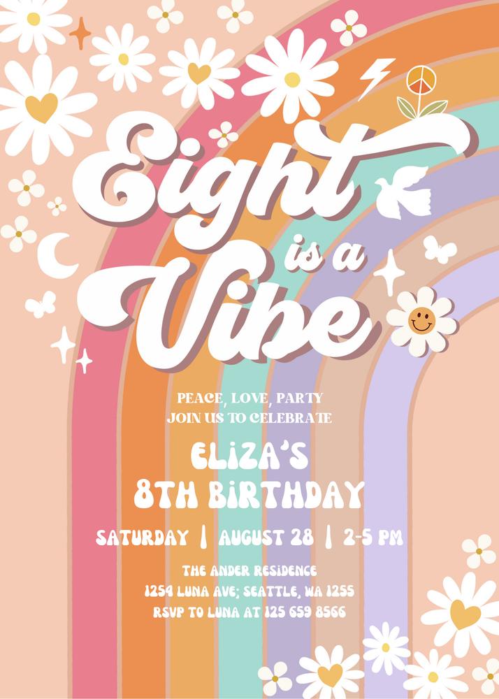 8th Groovy Birthday Invitation | Retro Daisy Five is a Vibe Canva Template