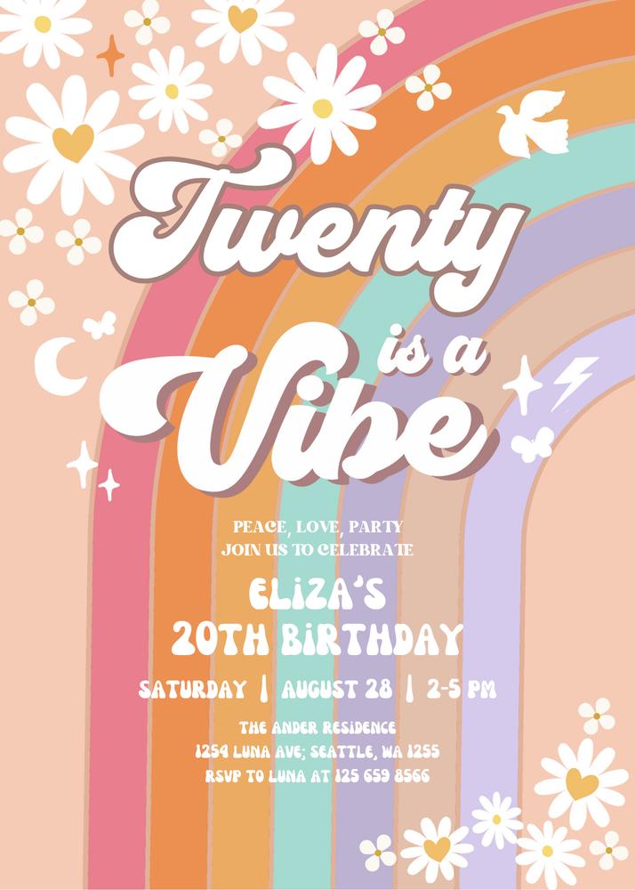 Editable Groovy Retro Birthday Invite | Hippie Daisy Birthday Canva Template