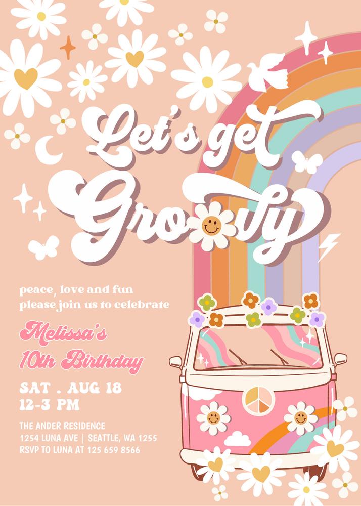 Pink Groovy Van Birthday Invitation | Editable Canva Template Any Age