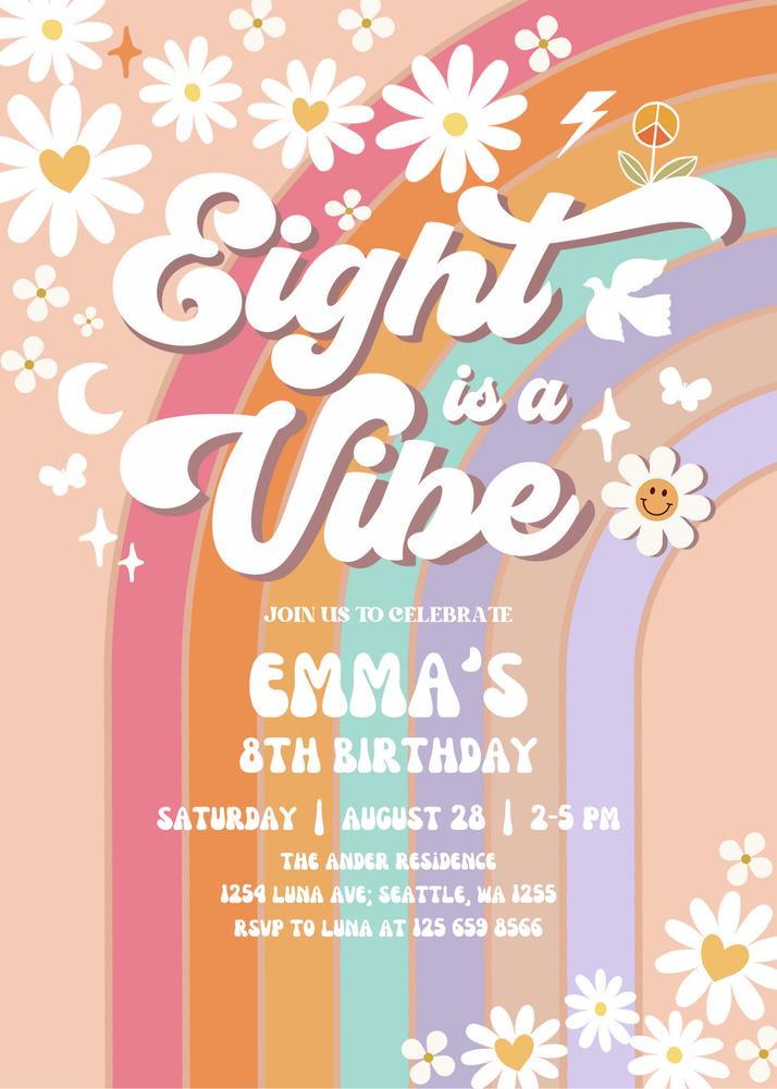 12th Groovy Birthday Invite | Twelve is a Vibe Daisy Canva Template