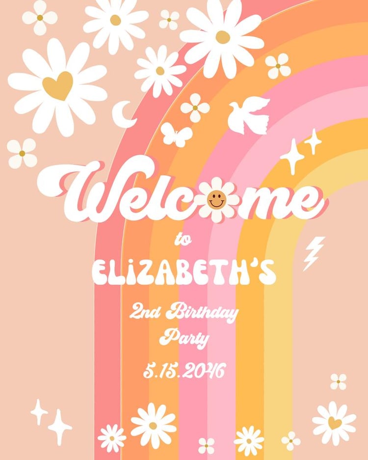 Editable Groovy Girl Birthday Welcome Sign | Pink Daisy Boho Party Decor