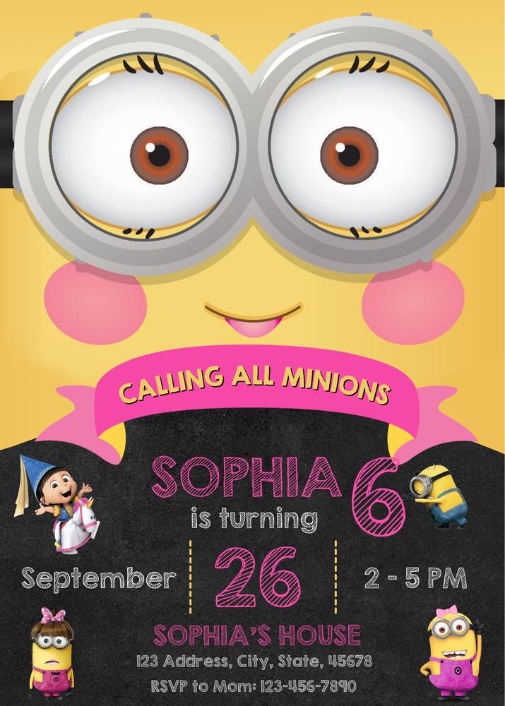 Editable Minions Birthday Invitation | Pink Girl Birthday Invite Canva Template