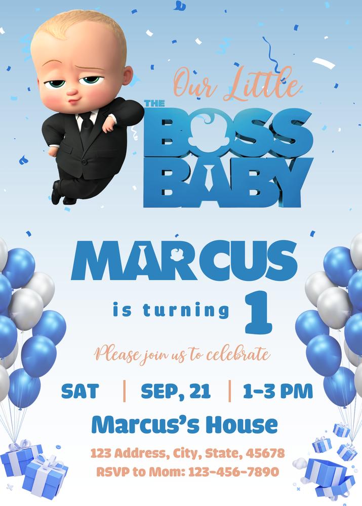 Baby Boss Birthday Invitation Template | Editable Canva Boy Birthday Invite