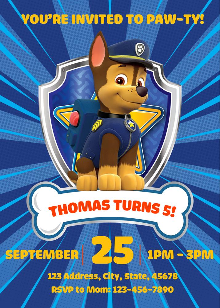 Chase Patrol Birthday Invitation | Editable Canva Template | Kids Party Invite
