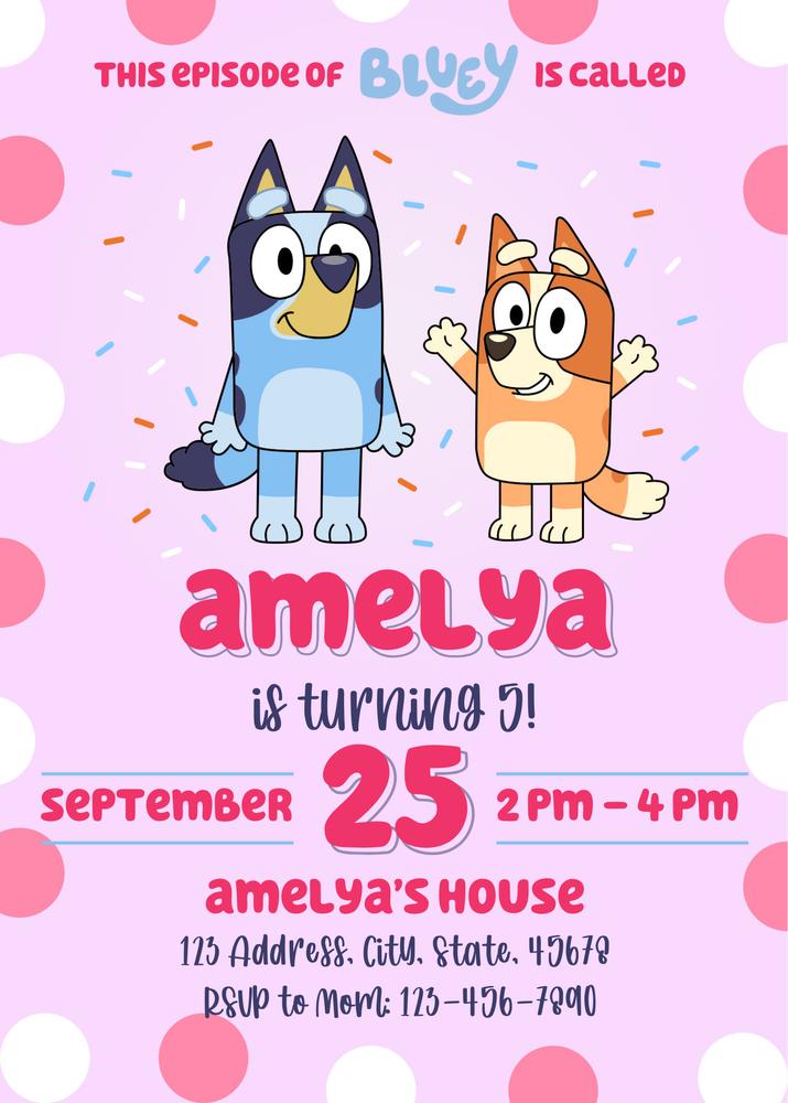 Bluey Birthday Invitation Template | Editable Canva Kids Party Invite