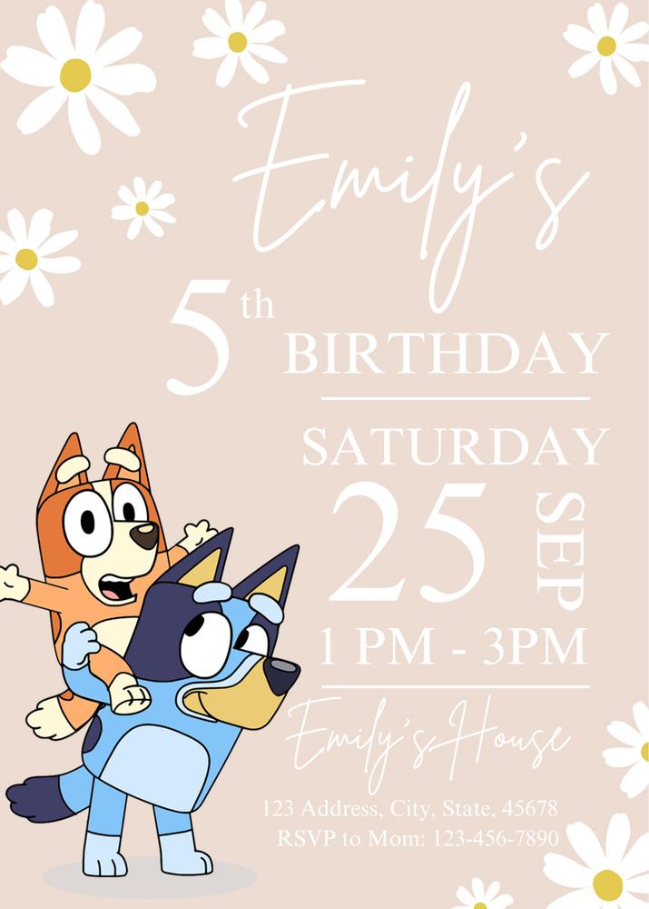 Editable Bluey Birthday Invitation Template | Instant Download Canva Design