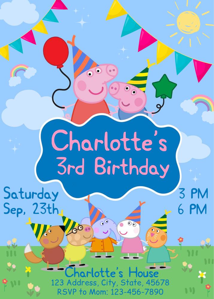 Editable Peppa Pig Birthday Invitation Template | Canva Instant Download
