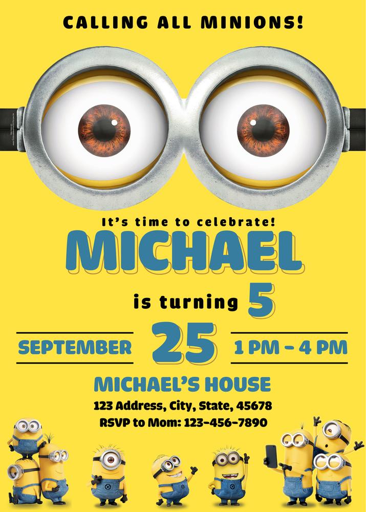 Editable Minions Birthday Invitation Template | Canva Instant Download