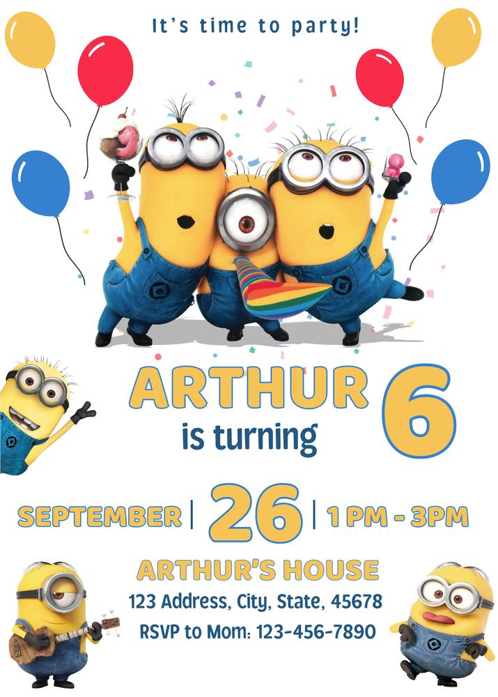 Editable Minions Birthday Invitation Template | DIY Canva Party Invite