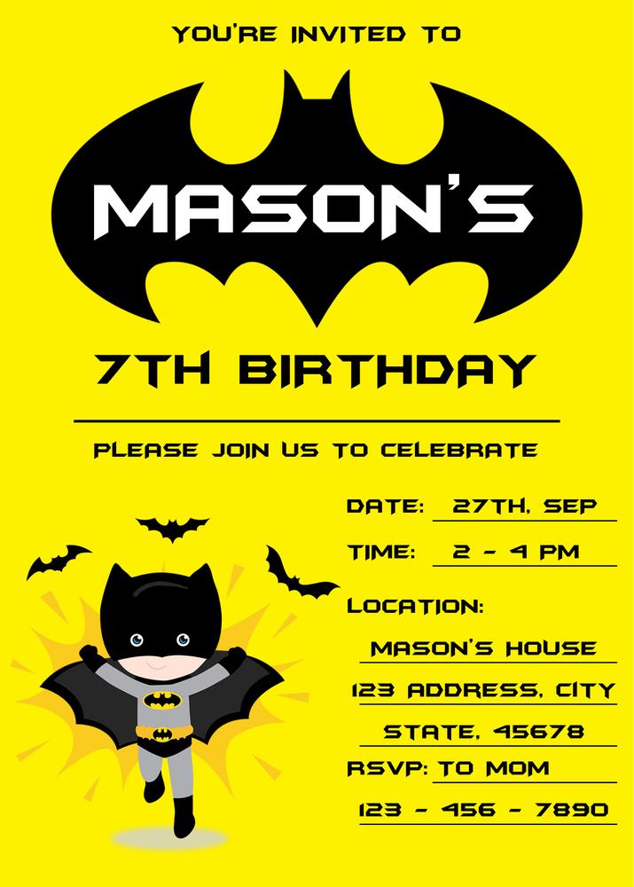 Cute Batman Birthday Invitation Template | Editable Canva Superhero Invite