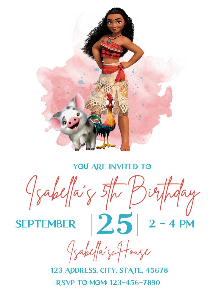 Moana Birthday Invitation Template | Editable Canva Invite for Girl’s Party