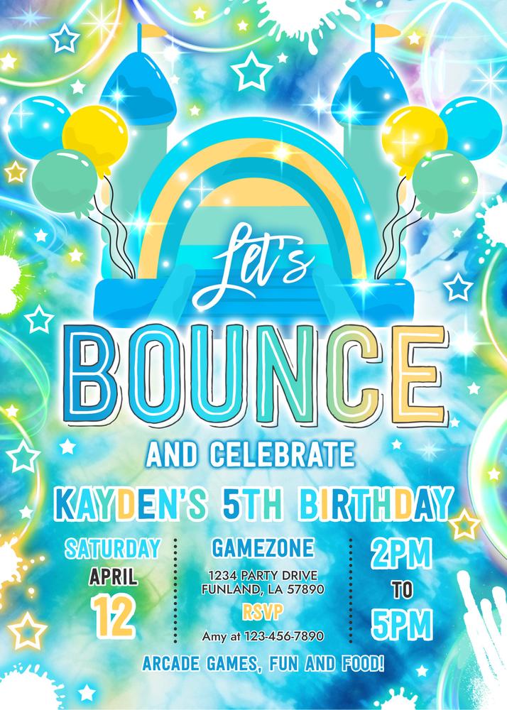 Neon Glow Bouncy Castle Invitation | Editable Canva Birthday Template H48