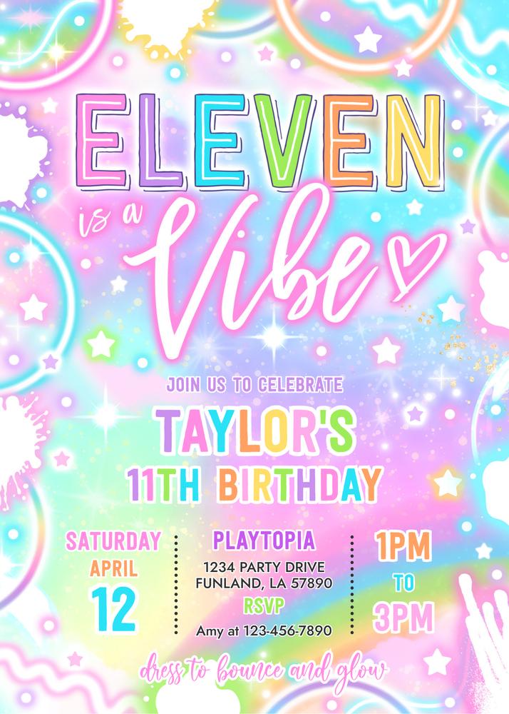 Eleven Is A Vibe Neon Glow 11th Birthday Invitation | Editable Canva Template