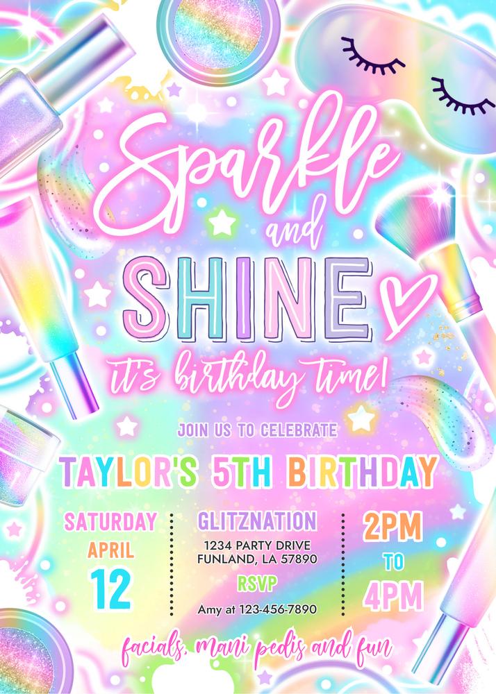Spa Party Invitation | Glitz and Glam Birthday Template | Sparkle and Shine