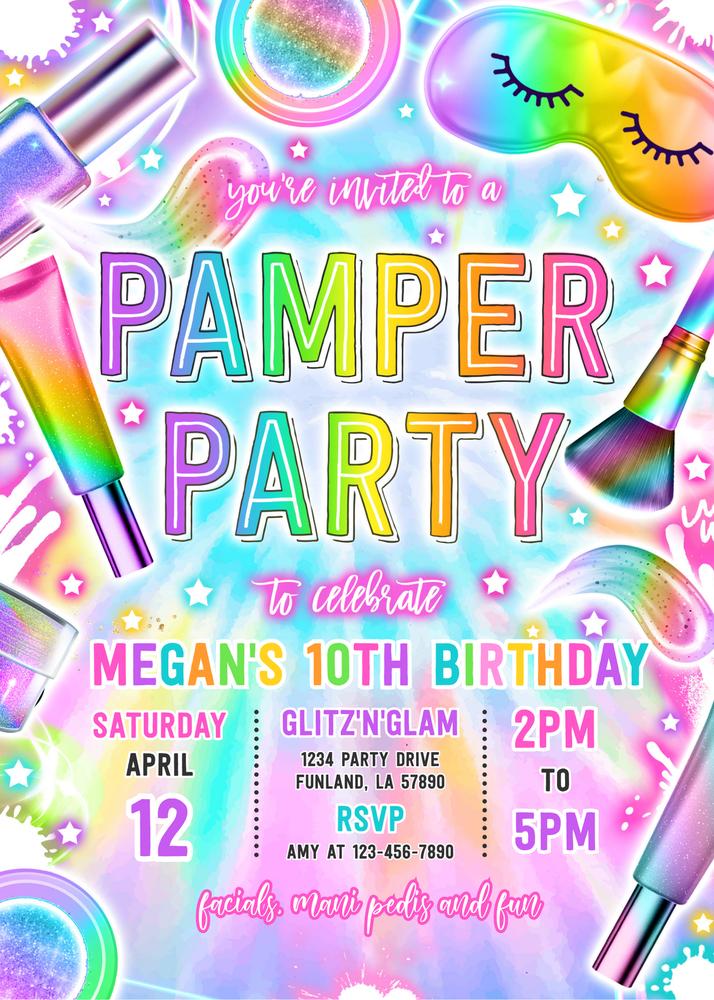 Neon Glow Pamper Party Invitation | Glitz & Glam Birthday Canva Template