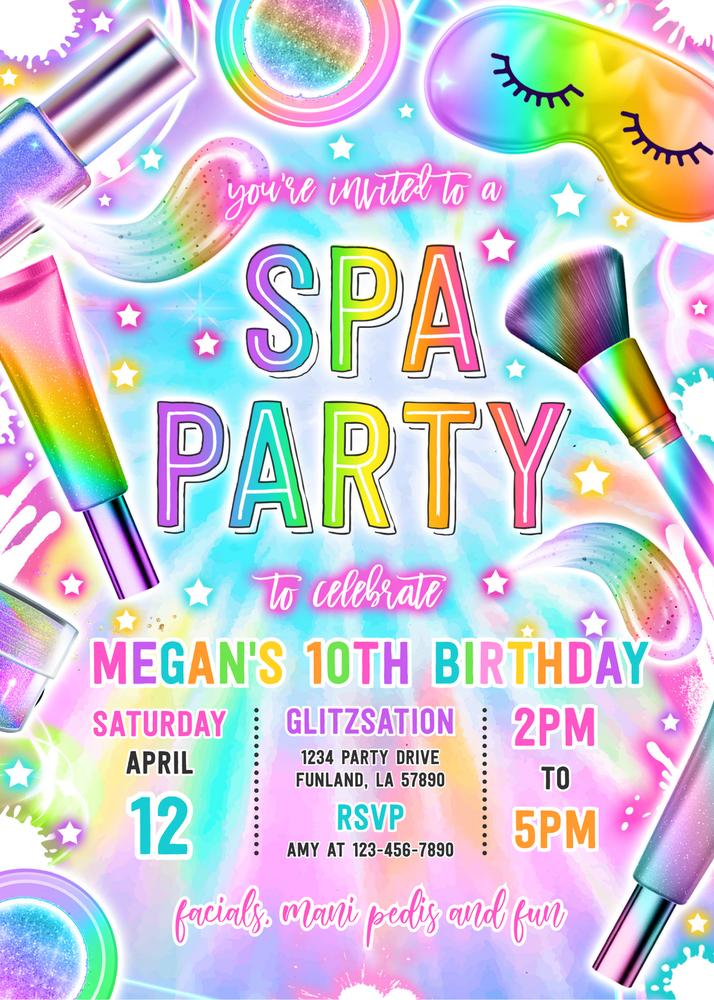 Glitz & Glam Makeup Neon Glow Spa Party Invite | Editable Canva Template