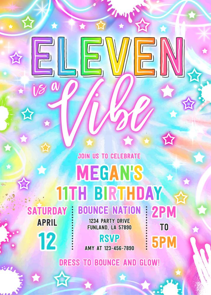 Eleven Is a Vibe Neon Glow 11th Birthday Invitation | Editable Canva Template