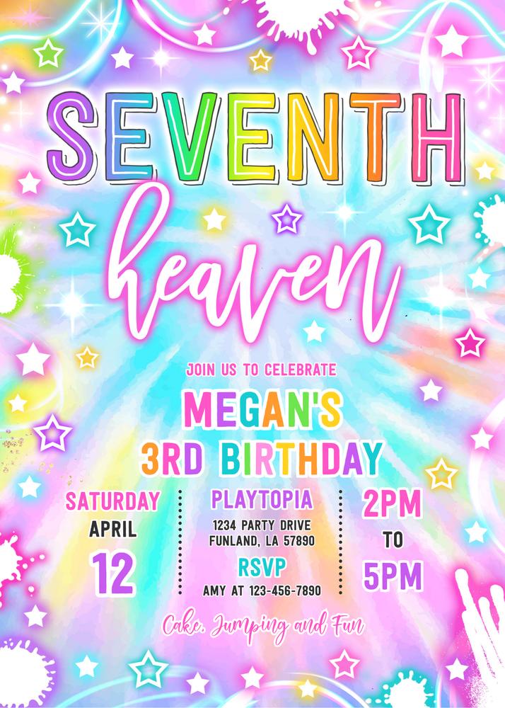 Neon Glow Little Miss Threenager 3rd Birthday Invitation Canva Template
