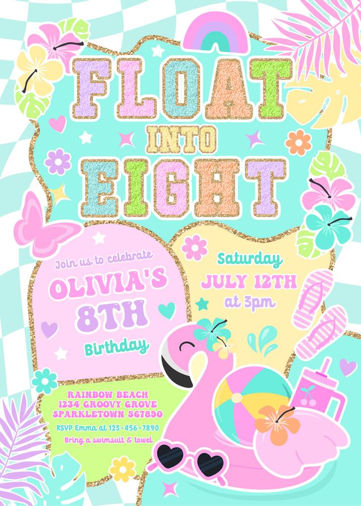 Preppy Float Into Eight 8th Birthday Pool Party Invitation Canva Template