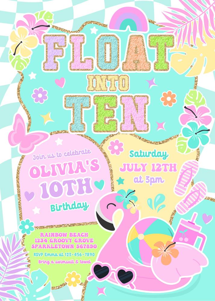 Editable Preppy Float Into Ten 10th Birthday Pool Party Invite Canva