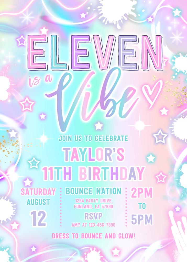 Eleven Is A Vibe Neon Glow 11th Birthday Invitation | Editable Canva Template