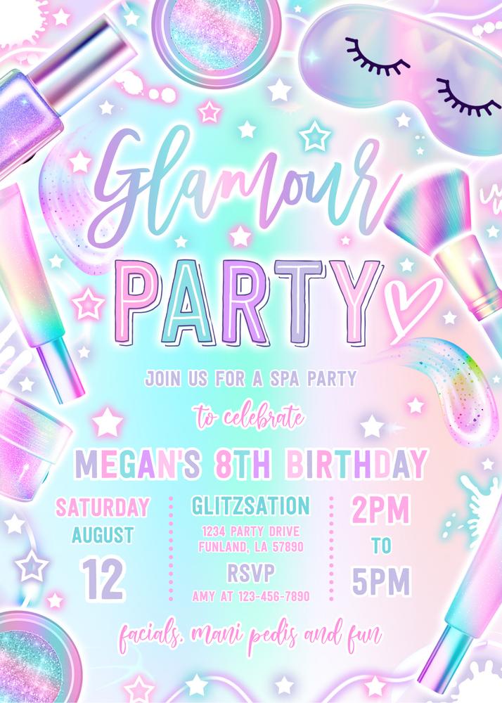 Neon Glow Glitz and Glam Birthday Invitation | Editable Canva Template