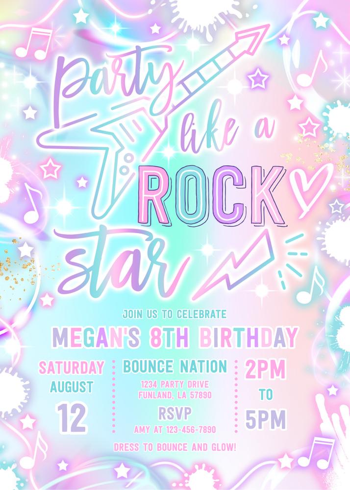 Neon Glow Rockstars Birthday Invitation | Editable Canva Template