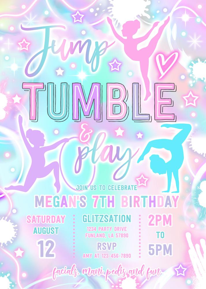 Neon Glow Gymnastics Birthday Invitation Template | Editable Canva Design